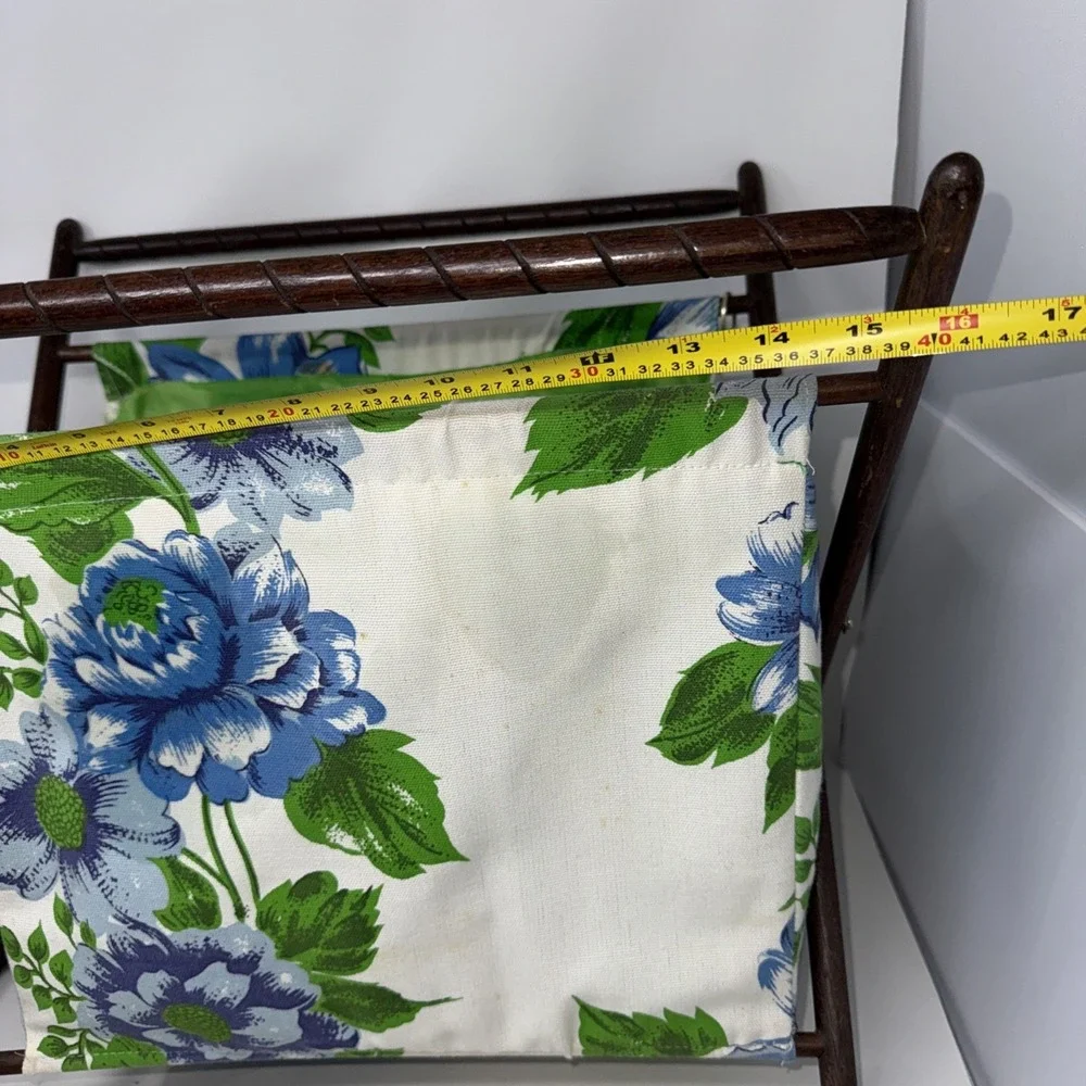 Vintage Folding Wood Frame Sewing Basket Craft Caddy Floral Fabric MCM 16
